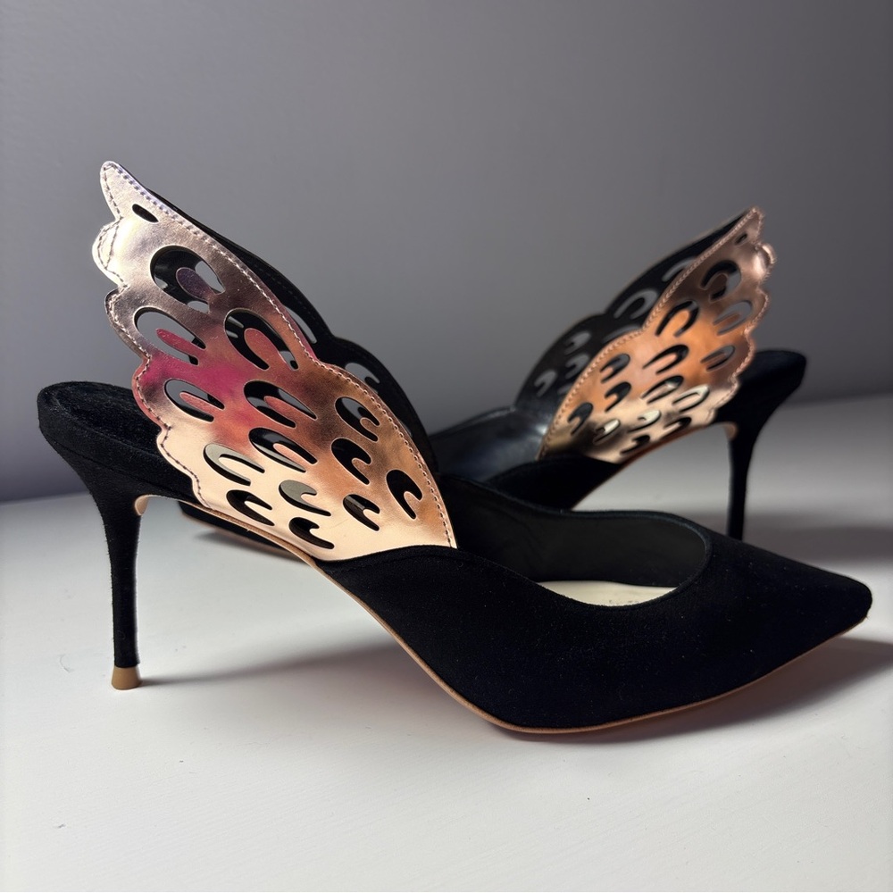 Sophia Webster Angelo sz 37.5 Black / Rose Gold Kitten Heels